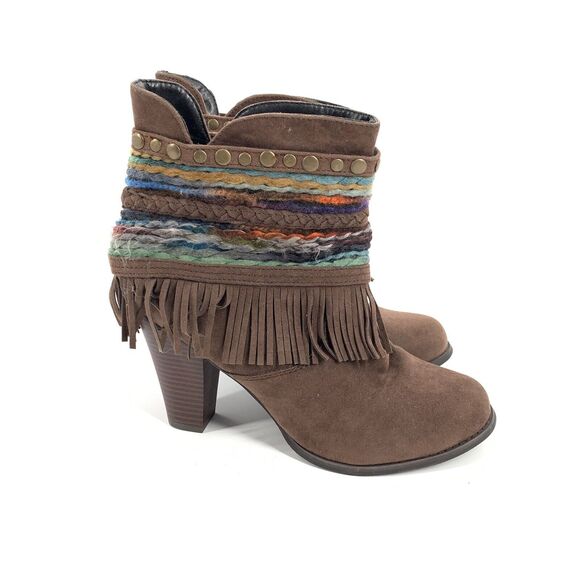 Dolce by Mojo Moxy Bronco Fringe Boho Ankle Boots Size 10 Brown Western Booties - Picture 1 of 10